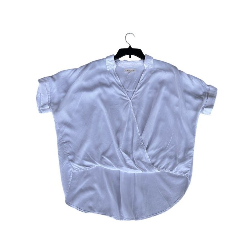 Lou &‎ Grey for Loft White Faux Wrap Short Sleeve Hi Low Top Women's Large